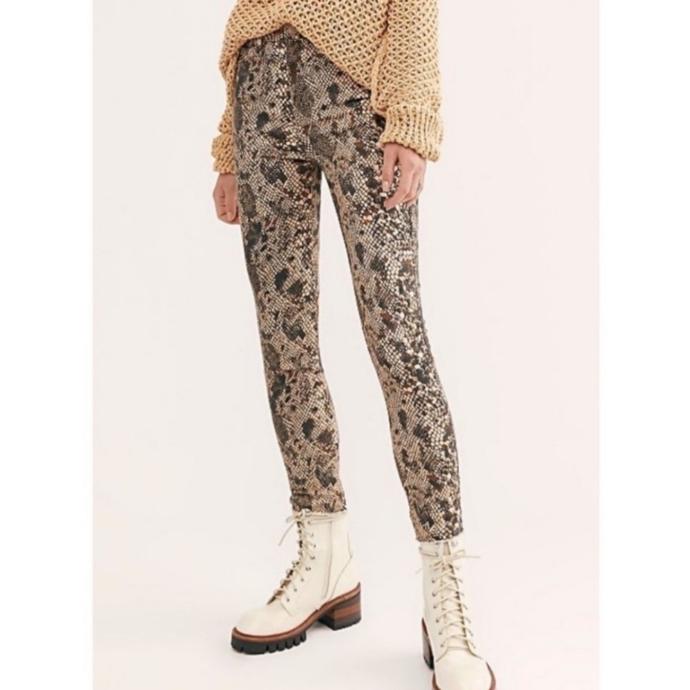 Free People High Waist Snakeskin Denim Jeans